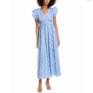 Sail to Sable Sky Blue V-Neck Puff Sleeve Maxi Dress